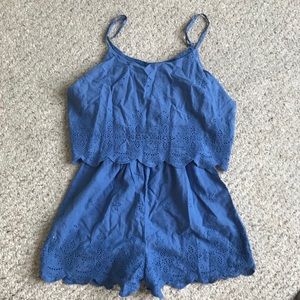 Blue Eyelet Lace Romper